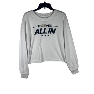 Wear By Erin Andrews Prime All In White Long Sleeve Crop Top T-Shirt Size Medium